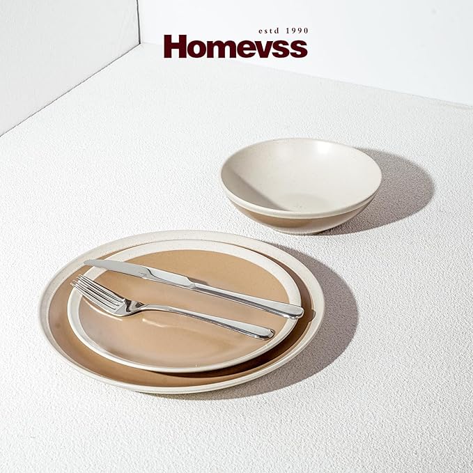 Rock Ridge Stoneware Dinnerware (12pc Set, Beige and Ivory)
