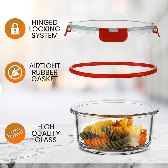 NutriChef 24-Piece Glass Food Storage Containers with Lids - 12 Stackable Heavy Duty Meal Prep Containers w/ 12 Airtight Lids - Microwave, Freezer, & Dishwasher Safe for Food, Snacks, & Fruit-(Red)