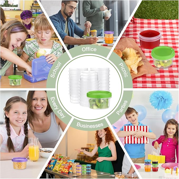 8 oz Plastic Containers with Lids, 24 Pack Stackable Small Freezer Container, Reusable Clear Food Storage Meal Prep Containers for Snack Fruit, Microwave & Dishwasher Safe, with Pen & Brush