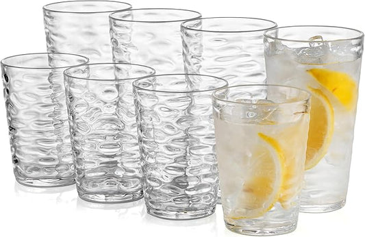 14-ounce and 20-ounce Plastic Tumblers, Acrylic Drinking Glasses, set of 8 Clear Reusable Plastic Cups, Stackable, BPA-Free, Shatter-Proof, Dishwasher-Safe