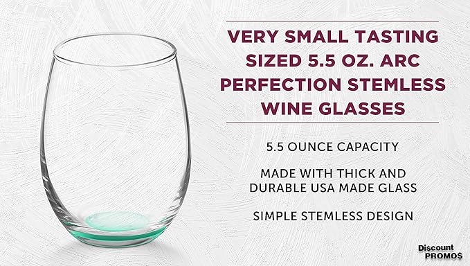 DISCOUNT PROMOS Stemless Wine Glasses by ARC 5.5 oz. Set of 12, Bulk Pack - Perfect for Hotel, Bar, Restaurant or Lounge - Green