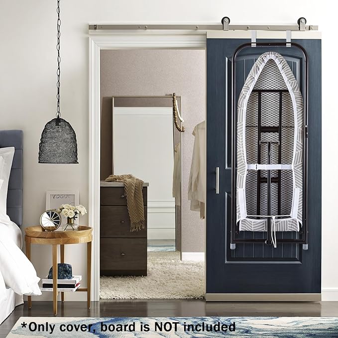 Seiritex Over The Door Ironing Board Cover 13 x 37 inch, Small Iron Board Cover w Heat Reflective 3 Layers Thick Padding with Hook and Loop Fasteners (Gray Cube)