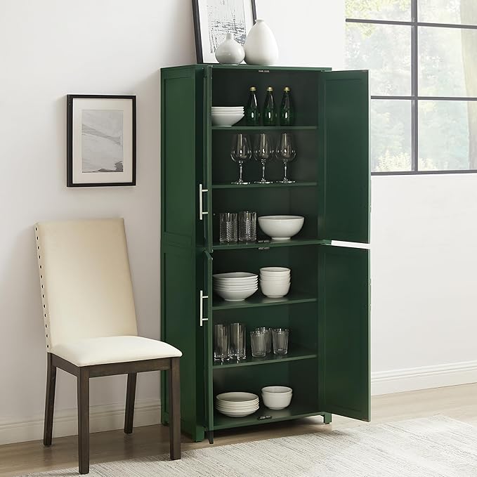 Crosley Furniture Savannah Tall Pantry Storage Cabinet with Shelves, Kitchen, Dining, or Laundry Room, Hunter Green