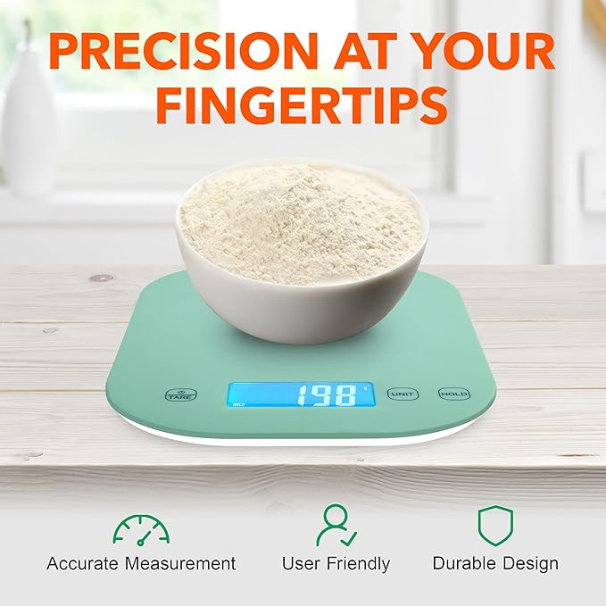 Smart Weigh Mint Green Digital Kitchen Scale for Cooking, Weight Loss, Calorie Tracking, Baking, Food Portion Control, and Meal Prep - Accurate Measurements in Grams and Ounces