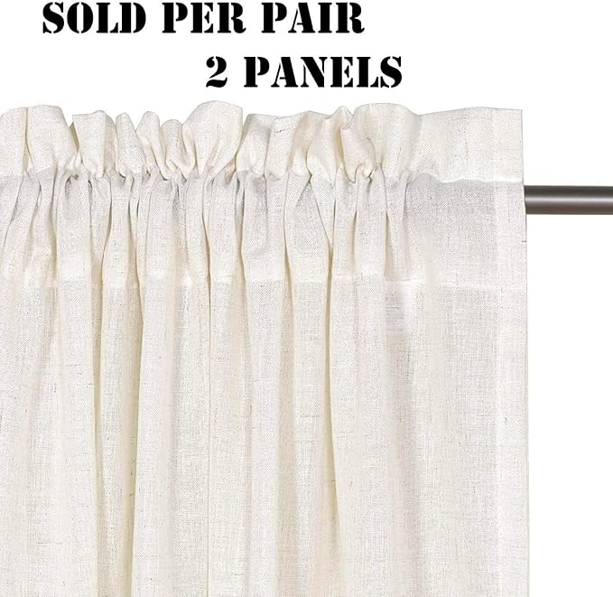 Linen Curtains Elegant Natural Linen Blended Curtains Energy Efficient Light Filtering / Rod Pocket Window Treatments Panels / Drapes for Livingroom (Set of 2, Ivory, 52 inch W X 108 inch L)