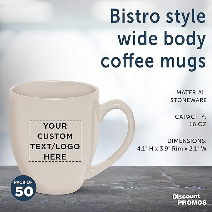 Custom Large Coffee Cups 16 oz. Set of 50, Personalized Bulk Pack - Perfect for Tea, Espresso, Cappuccino, Hot Cocoa - Grey