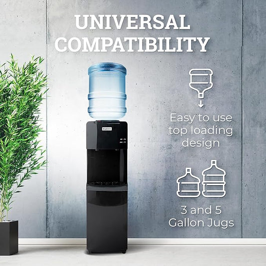 Igloo Top Loading Water Cooler for Hot & Cold Dispenser – Black, Holds 3 & 5 Gallon Jugs, Child Safety Lock – for Homes, Kitchens, Offices, Dorms