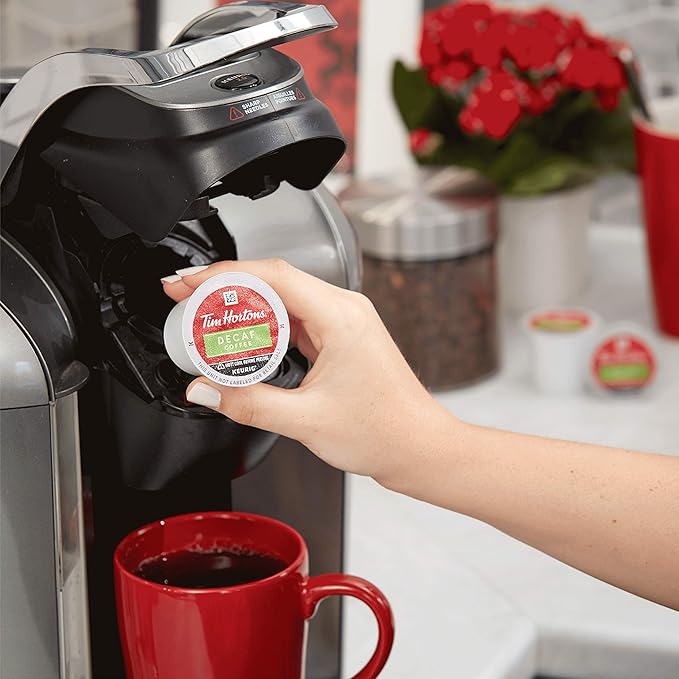 Tim Hortons Decaf Medium Roast Coffee, Single-Serve K-Cup Pods Compatible with Keurig Brewers, 96ct K-Cups, Red 24 Count (Pack of 4)