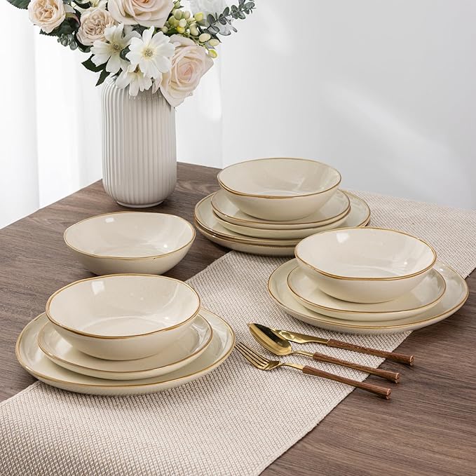 AmorArc Ceramic Dinnerware Sets,Handmade Reactive Glaze Stoneware Plates and Bowls Set,Highly Chip and Crack Resistant | Dishwasher & Microwave Safe Dishes Set,Service for 6 (18pc)