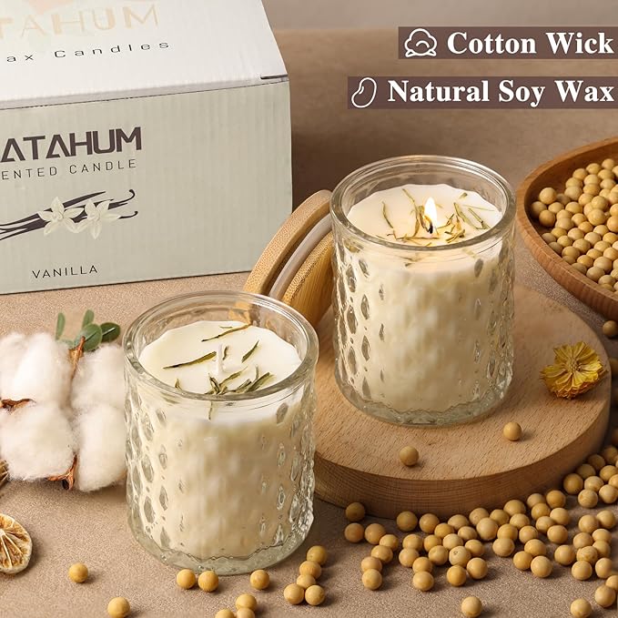 2 Pack Vanilla Scented Candles for Home Decor, 6.5oz Natural Soy Wax Aromatherapy Jar Candles, Housewarming Gift for Women