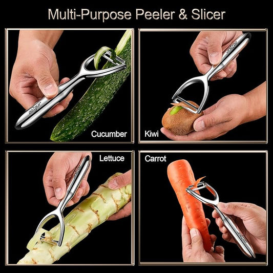 Vegetable Peeler Stainless Steel, Premium Potato Peelers for Kitchen, Ultra Sharp Fruit Veggie Peeler Rotary Blade, Y Shaped Apple Cucumber Ergonomic Peelers Handle - 5 Years Warranty (Plain)