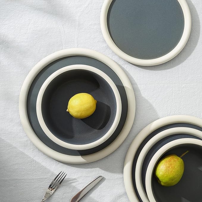 Stone Lain Capri 24-Piece Dinnerware Set Stoneware, Plates and Bowls Set, Microwave and Dishwasher Safe, Dish Set for 8, Grey
