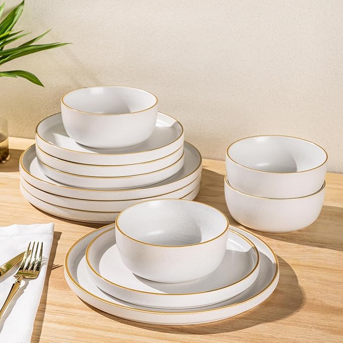 AmorArc Stoneware Dinnerware Sets for 6,Reactive Ceramic Plates and Bowls Set,Highly Chip and Crack Resistant | Dishwasher & Microwave Safe | Round Dishes Set Service for 6 (18pc)