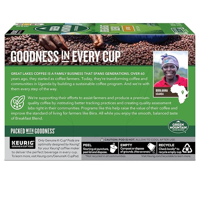 Green Mountain Coffee Roasters Breakfast Blend Single-Serve Keurig K-Cup Pods, Light Roast Coffee, 12 Count