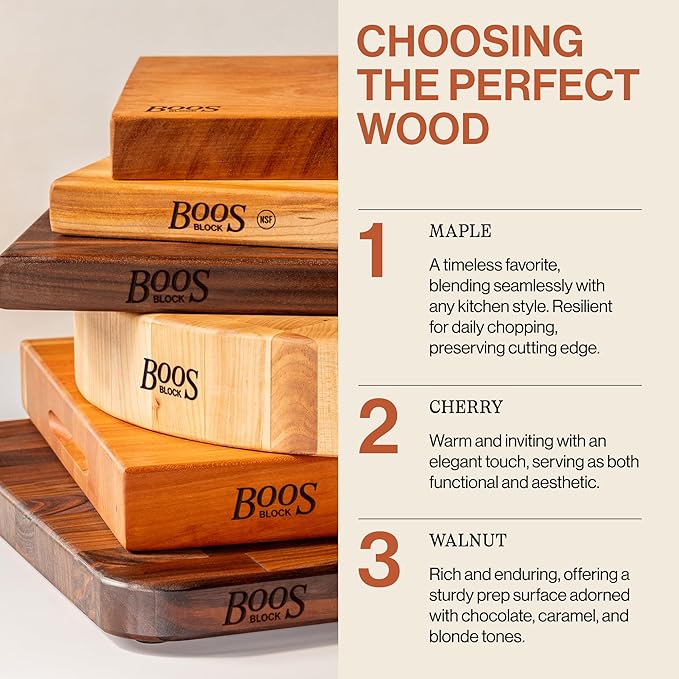 John Boos Chop-N-Slice Series Square Wooden Maple Cutting Board 10”x10” – 1” Thick, 4-lb Reversible Butcher Block with Eased Corners & Edge-Grain – Made in the USA