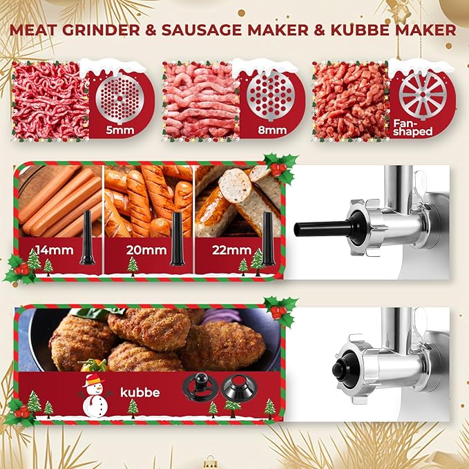Electric Meat Grinder 3200w Commercial Heavy Duty Metal Gearbox Meat Grinder and Sausage Stuffers, Kubbe Kit for Household Use & Commercial