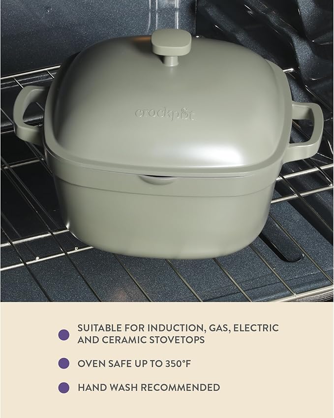 Crock-Pot Northvale Cast Aluminum Lightweight Durable 5.2 Quart Heavy Duty Dutch Oven Pot With Lid, Oven Safe, Dual Handles - Matte Sage Green