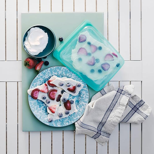 Stasher Silicone Reusable Storage Bag, 4-Pack, Reusable Freezer Bags, Microwave, Dishwasher, Oven Safe, Sous Vide, Premium Lunch Containers, Eco Friendly, Food Storage Bags, Snack Bags, Aqua