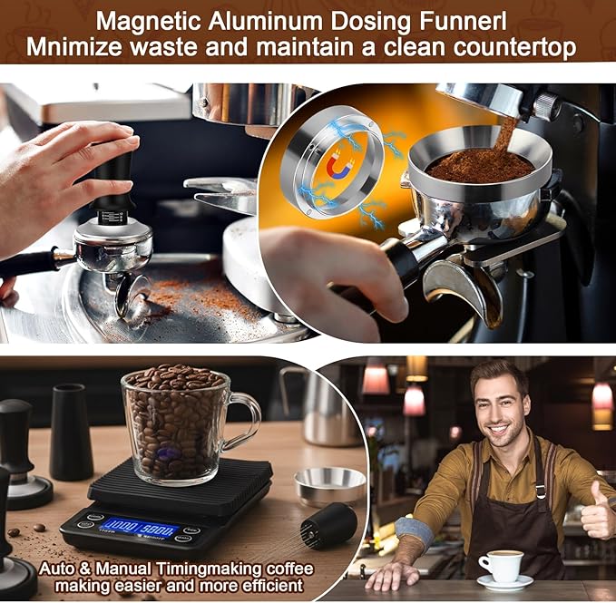5 Pcs 51mm Espresso Accessories Kit, 3kg/0.1g Accurate Coffee Scale with Timer, Coffee Distributor Spring Loaded Calibrated Tamper WDT Tool and Dosing Funnel Set Fits 51 mm Espresso Machines