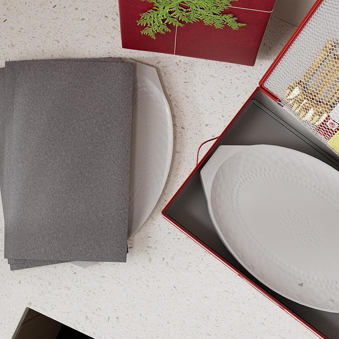 homyfort Platter Storage Case, Christmas China Storage Containers Box Hard Shell 17" x 13" x 5.5" for Platters Organizing, 4 Felt Dividers Included, Structured Top and Stackable