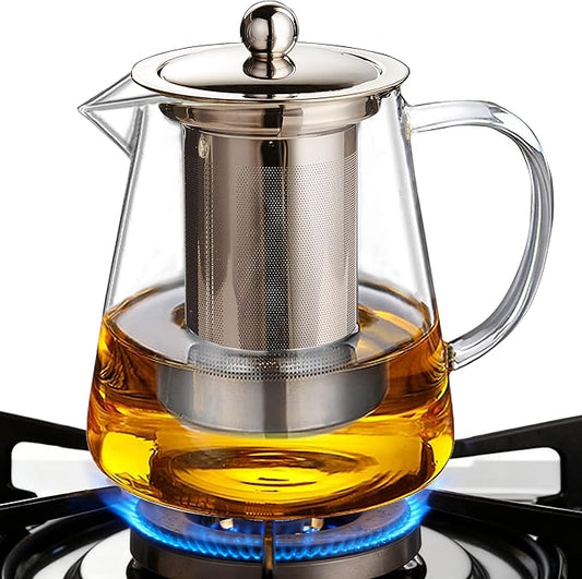 Glass Teapot (25oz/750ml) MJZQCD with Removable Stainless Steel Infuser,Glass Tea Pot transparent Stovetop tea Kettle,Blooming and Loose Leaf Tea Maker,Microwave & Dishwasher Safe