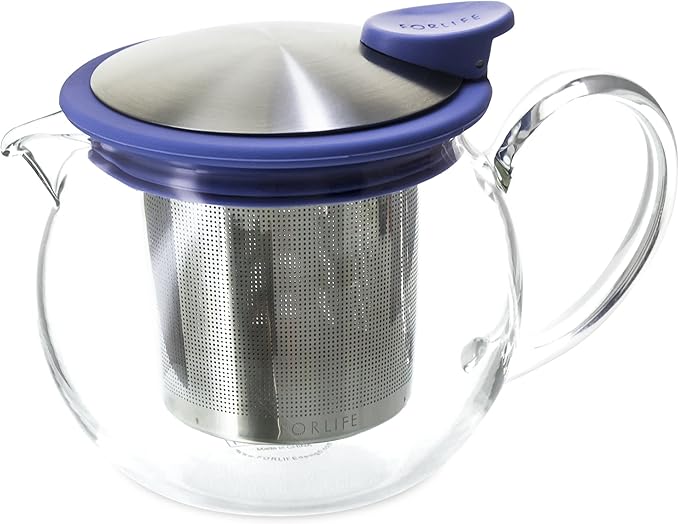 FORLIFE Bola Glass Teapot with Basket Infuser, 15-Ounce/444ml, Marine