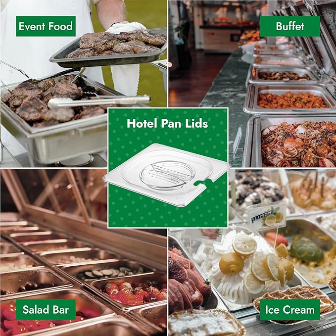 HECMAC 6-Pack 1/6 Size Slotted Hotel Pan Clear Cover, Only for Stainless Steel Food Pan, Polycarbonate
