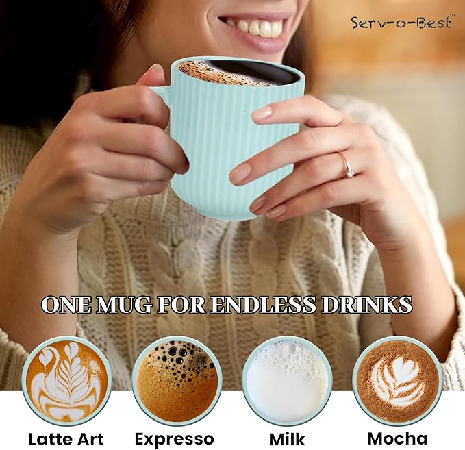 Ceramic Coffee Mugs with Handle Set – 2-Piece 11 Oz Ceramic Coffee Cups & 9" Tray, Handmade Sea Mist Green Color, Microwave Safe Gift Set for Tea Lovers, Home Kitchen Décor