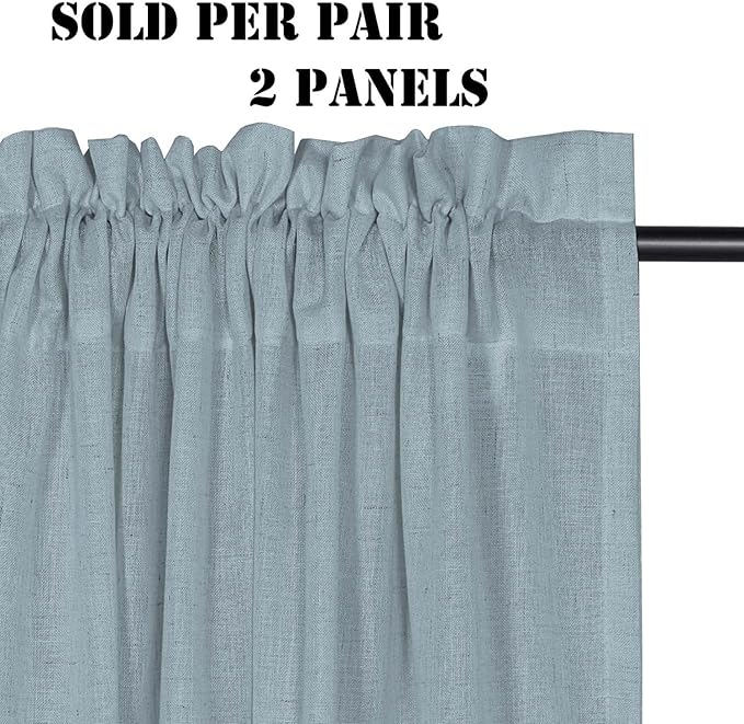 H.VERSAILTEX Stone Blue Linen Curtains 84 Inch Length for Living Room 2 Panels Set Rod Pocket Light Filtering Semi Sheer Curtains for Bedroom Country Farmhouse Drapes 52x84 Long