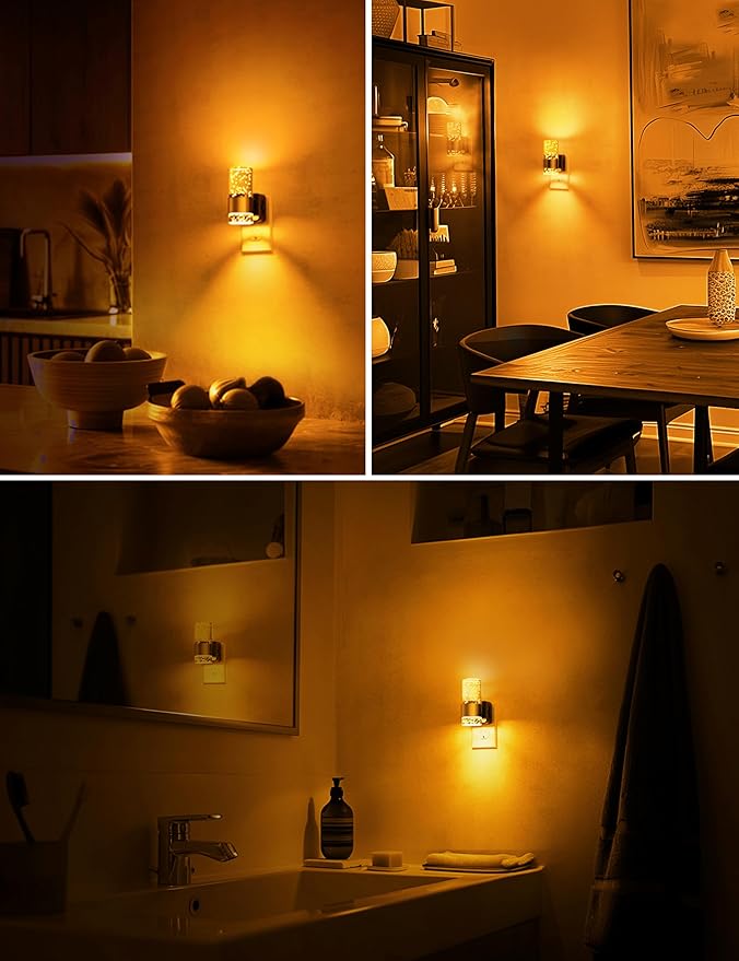 Night lights plug into wall, Amber Night Light with Adjustable Brightness, Plug in NightLight with Auto Light Sensor, Wall Sconce-style Design Night Light for Bathroom,Hallway, 2 Pack