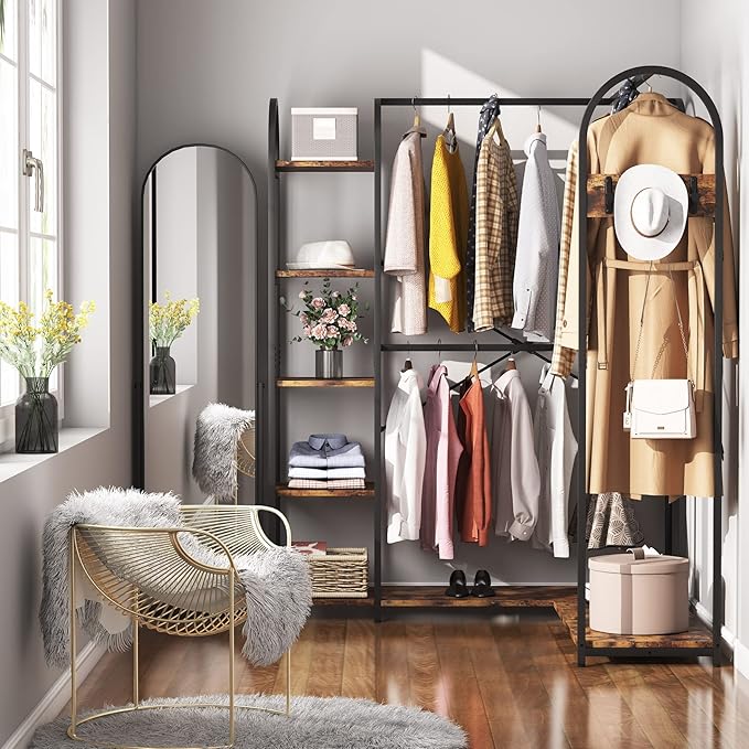 Tribesigns L Shape Clothes Rack, Corner Garment Rack with Storage Shelves and Hanging Rods, Space-Saving Large Open Wardrobe Closet for Bedroom