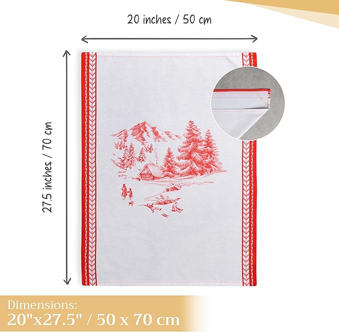 Maison d' Hermine Kitchen Towels Set of 3 100% Cotton 20" x 27.5" Reusable Cloth Tea Dish Towels Absorbent with Hanging Loop for Kitchen Dining Thanksgiving Christmas Decorations (Winter Jouy)