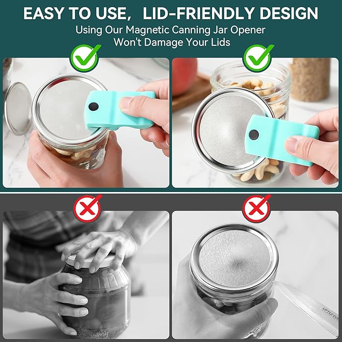 2 Pack Canning Jar Opener with Magnets, Mason Jar Opener For Canning Lids, for Regular and Wide Mouth Lids, Powerful Magnet for Easy Refrigerator Storage, Releases Vacuum Seal(Blue)