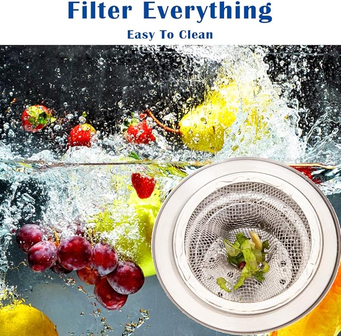 2 Pcs Heavy Duty Stainless Steel Slop Basket Filter Trap, 3.54" Top / 1.65" Mesh Metal Sink Strainer, Perfect for Kitchen Sink/Bathroom Bathtub RV Wash Basin Floor Drain Balcony Drain Hole