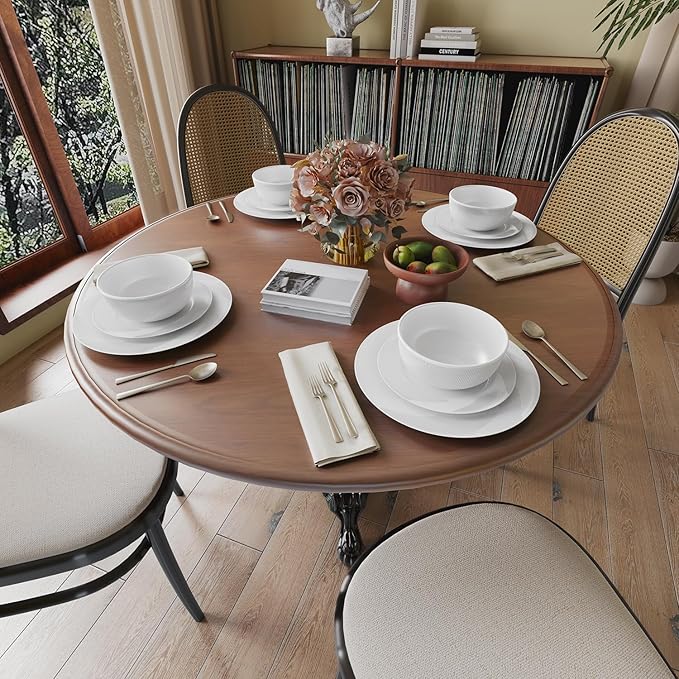 Yoshy Bone China Dinnerware with Lightweight Durable Chip Resistant Design Service for 4 (12 Piece - Service for 4, Rhythmlight)