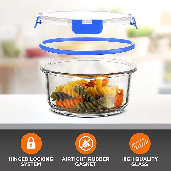 SereneLife 24 Piece Glass Storage Containers with Lids, 12 Pack Glass Meal Prep Container Set for Lunch, Kitchen Storage, Food Storage, Leak Proof, Freezer Safe and Dishwasher Safe, Blue