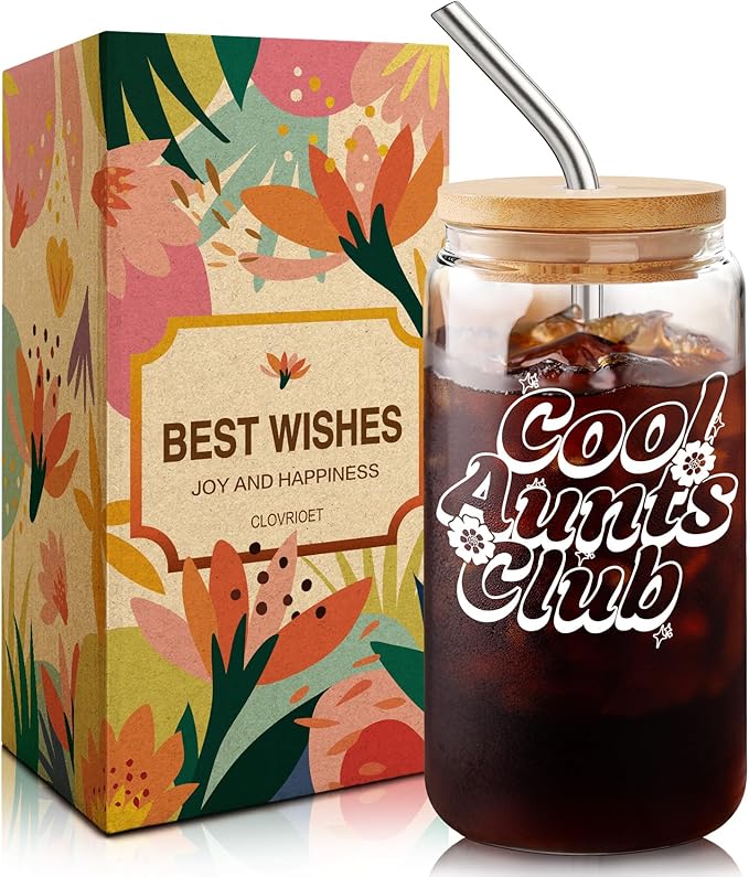 Cool Aunt Coffee Cup 16oz - Mothers Day/Birthday Gift for Aunts - New Aunty Glass Mug - Promoted to Aunts Announcement Gift - Cool Aunt Club -24