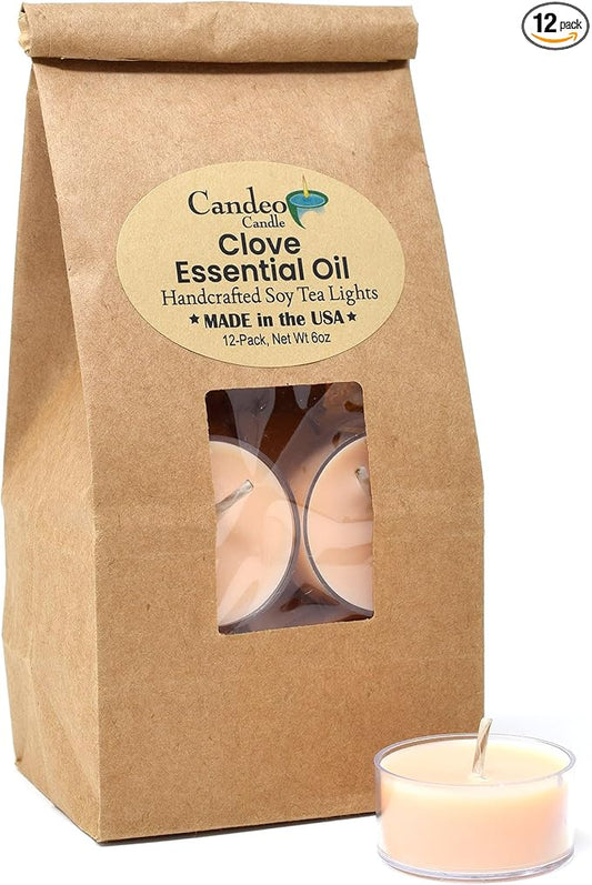 Candeo Candle Woodsy Winter Tealights 12 Pack Soy Beeswax Blend – Winter Lodge, Fraser Fir, O Christmas Tree, Clove & Holiday Home – Cozy Cabin Holiday Candles Handmade USA (Clove Bud)