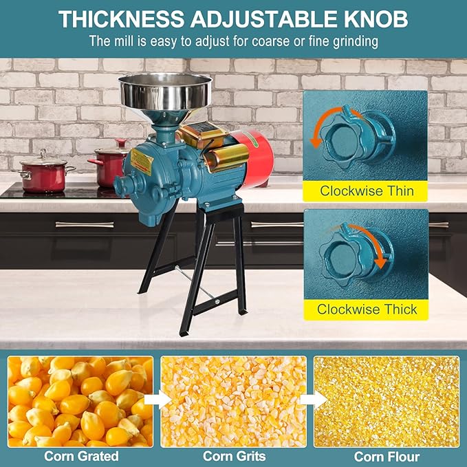 NAIZEA Grain Mills Electric Grinder Mill, 3000W Commercial Corn Mill Grinders, 110V Flour Wheat Rice Cereals Machine, Heavy Duty Dry Cereals Grinders With Funnel (Dry Grinder)