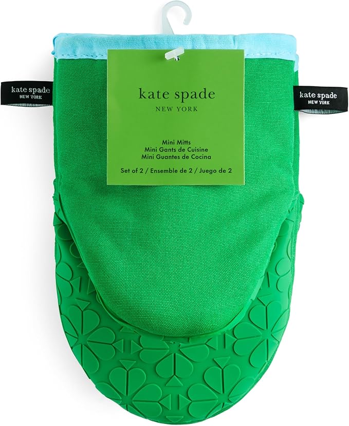 Kate Spade New York Spade Flower Soft Silicone Mini Oven Mitt 2-Pack Set, Heat Resistant, Flexible Non-Slip Silicone Grip, Green/Blue, 5.5"X8"