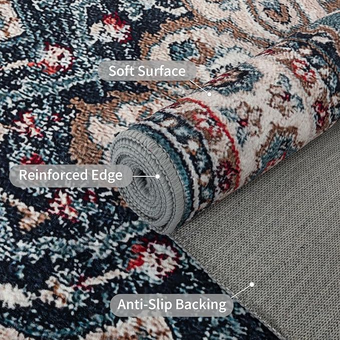 Easy-Going Area Rug 2x3 Washable Medallion Distressed Entryway Rugs Front Door Mat Indoor Entrance Non-Slip Vintage Retro Small Entry Rug for Bedroom Kitchen Bathroom Lightweight Carpet, Teal Brick
