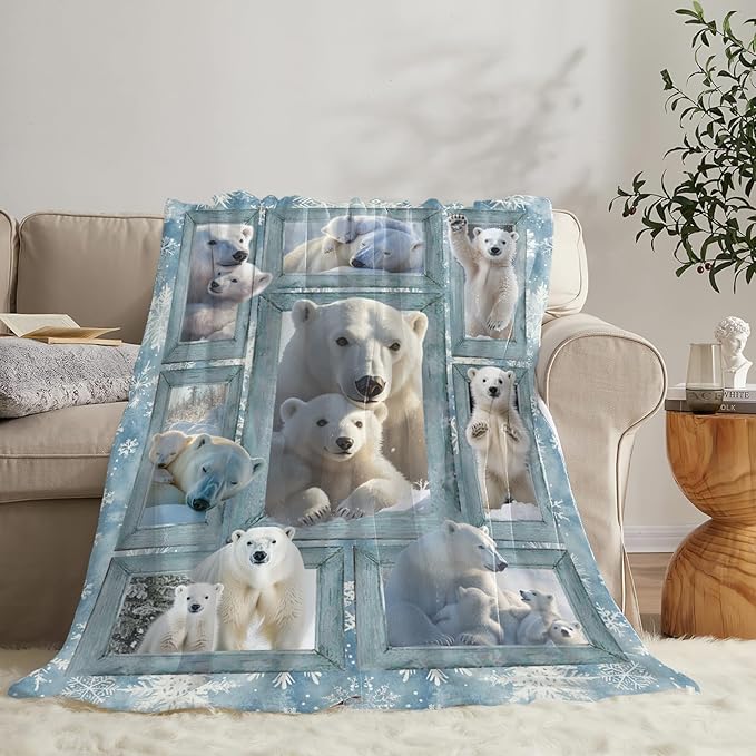 Polar Bear Blanket Gifts for Girls Boys Snowflakes Throw Blankets Cozy Plush Fleece Flannel Fuzzy for Women Men Decor 60"X50"