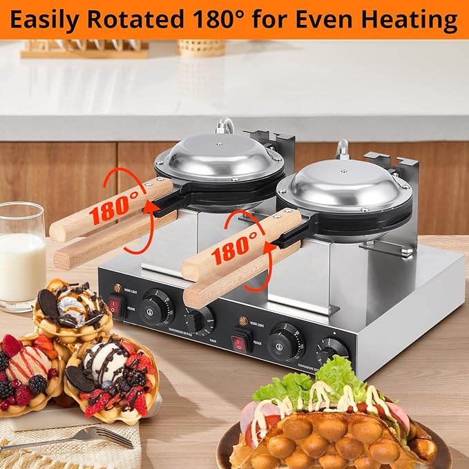 Garvee Electric Bubble Waffle Maker, 2800W Round Waffle Iron Bubble Waffle Maker Non-Stick Egg Machine for Home and Commercial Use, Double