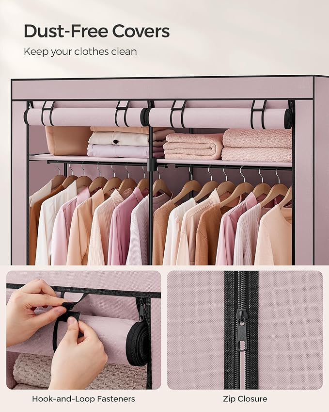 SONGMICS Closet Wardrobe, Portable Closet for Bedroom, Clothes Rail with Non-Woven Fabric Cover, Clothes Storage Organizer, 55.1 x 16.9 x 68.5 Inches, Lavender Purple URYG002P02