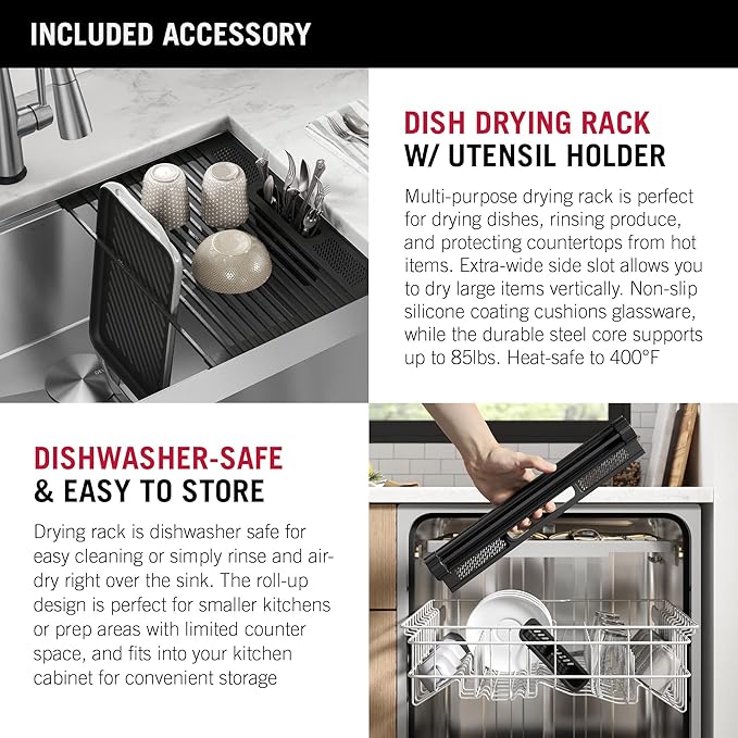 DELTA FAUCET Rivet 33-inch Workstation Farmhouse Apron Front Kitchen Sink Undermount 16 Gauge Stainless Steel Single Bowl with WorkFlow Ledge and Kit of 5 Accessories, 95C9031-33S-SS
