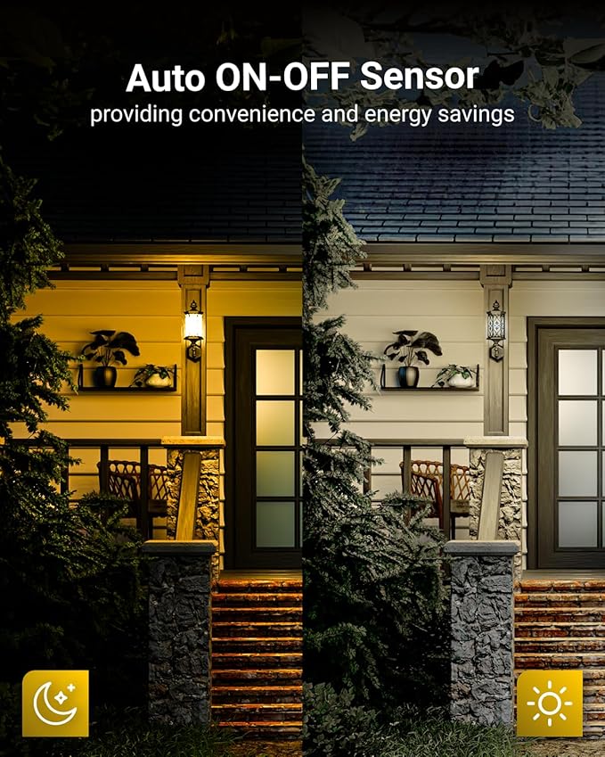 Sunco Yellow Light Bulbs Outdoor A19, LED Bug Lights for Outside Dusk to Dawn, 480 LM, 9W, 2000K Amber Glow, Auto On/Off Photocell Sensor, E26 Base, for Porch Patio Deck Backyard UL 2 Pack