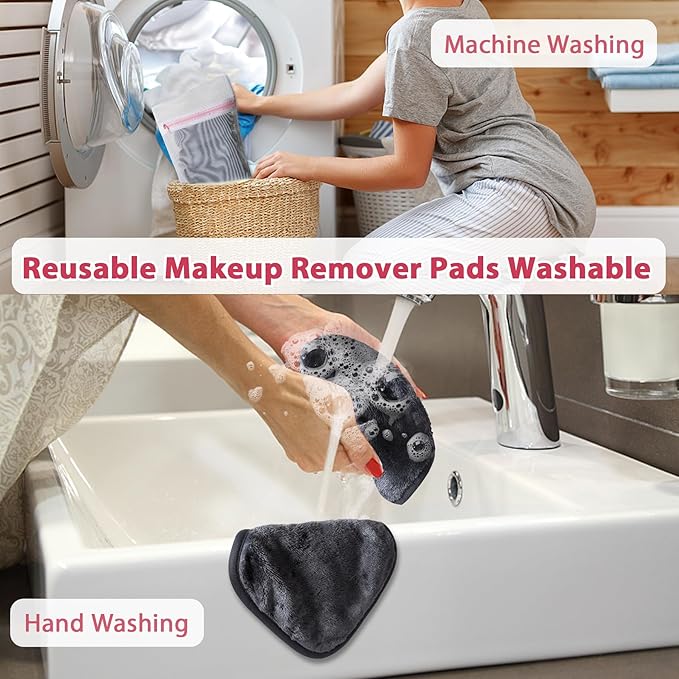 Makeup Remover Cloth, 6" x 6" Makeup Remover Towels Reusable Face Cloth for Washing Face, Makeup Remover Pads Microfiber Face Washcloth with Mesh Bag, 12 Pack, Grey