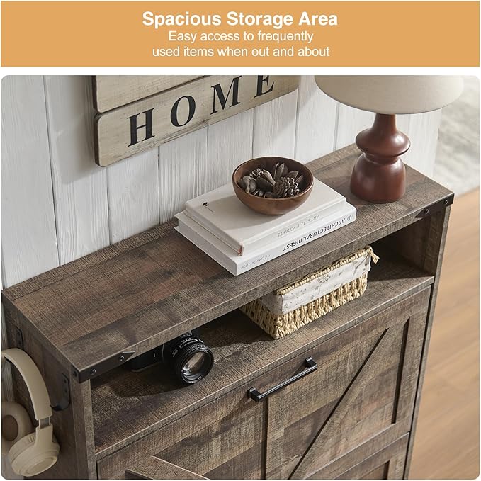 Shoe Storage Cabinet,Farmhouse Shoes Organizer with 2 Flip Drawers & Barn Door Design,Freestanding Hidden Slim Narrow Shoe Rack Cabinet with Open Shelves for Entryway,Hallway,Rustic Brown