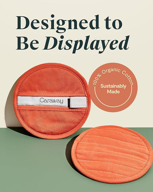 Caraway Pot Holders - 100% Organic Cotton Pot Holder - Double-Layer Stain Resistant Stitching - Resists High Heat & Low Cold Temperatures - Machine Washable - Perracotta
