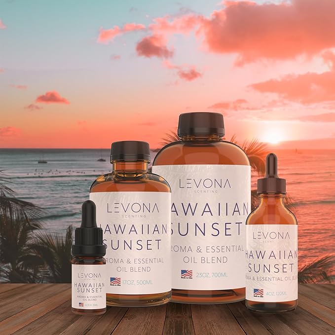 Levona Scent Essential Oil - Fresh Aroma for Home, Office, Hotel & Spa, Perfect in Humidifiers and Diffusers, Luxury Fragrance, with Mandarin Citrus & Grape Notes - 500ml/ 17 fl oz, Hawaiian Sunset